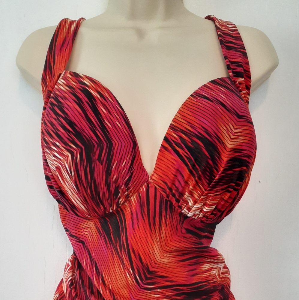Plus Size 40DD Lane Bryant Cacique Bra Tankini Swim Top Orange Swimwear NWOT